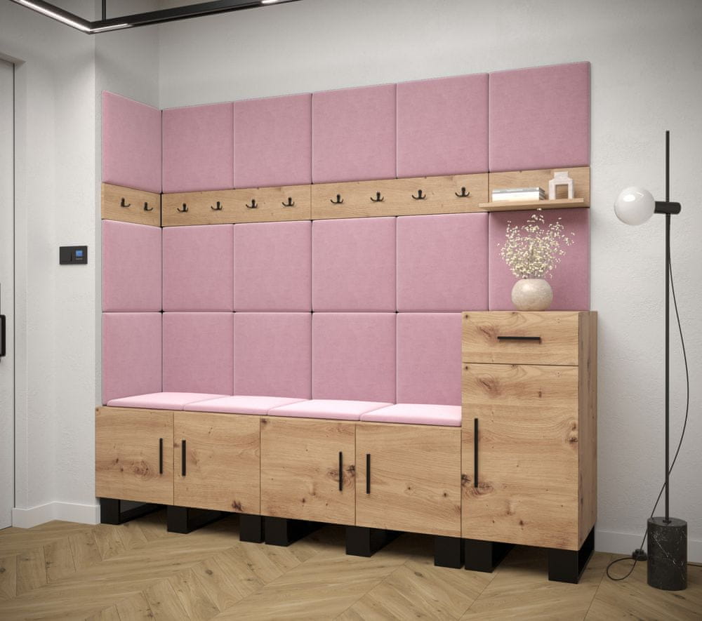 Veneti Predsieňová zostava RUMIE 9 - dub artisan, ružové panely
